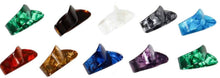 Charger l'image dans la galerie, Colored plastic thumb picks for guitar playing in various shades
